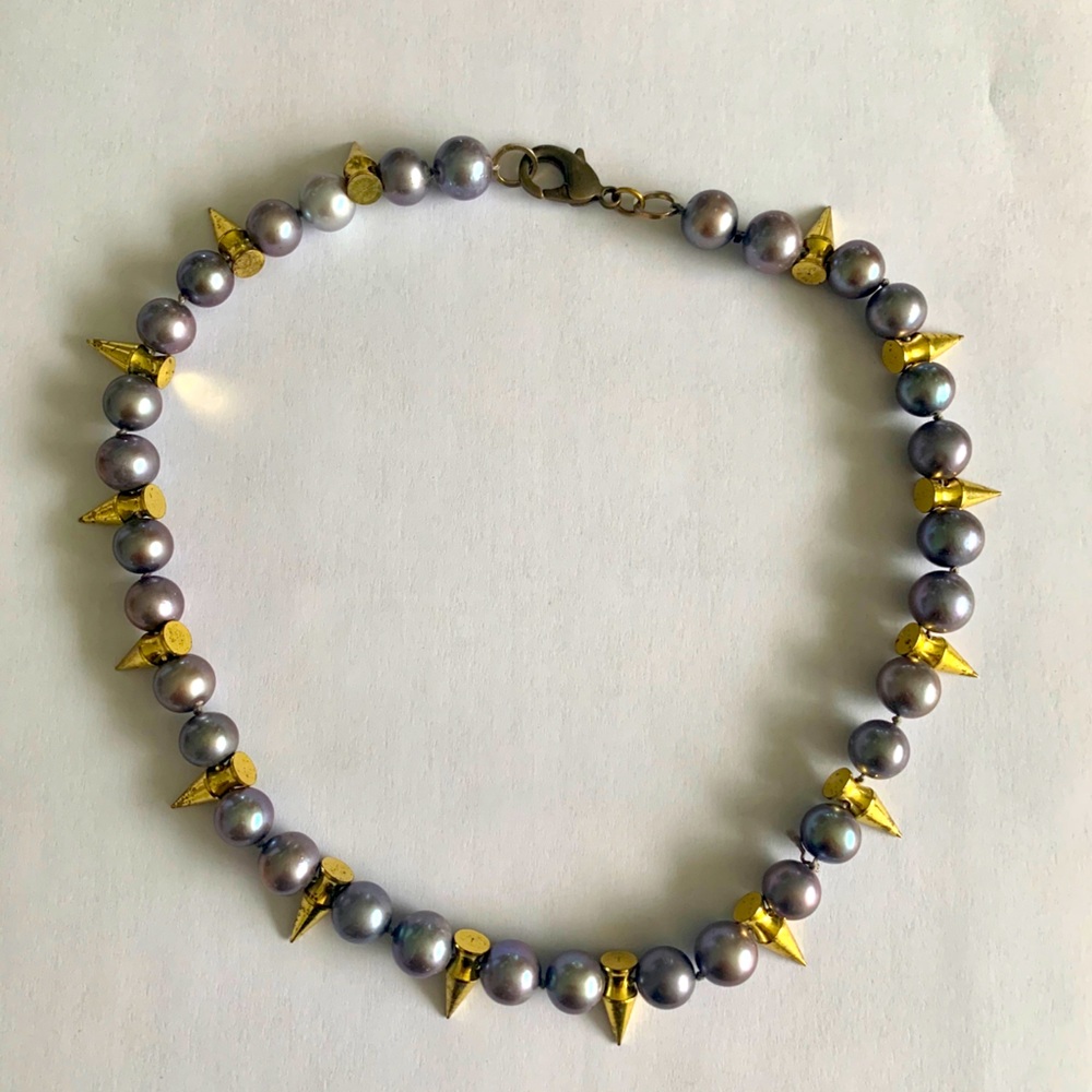 Erickson Beamon dark pearl gold spike necklace